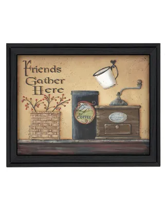 Trendy Decor 4U Friends Gather Here By Pam Britton, Printed Wall Art, Ready to hang, Black Frame, 19" x 15"