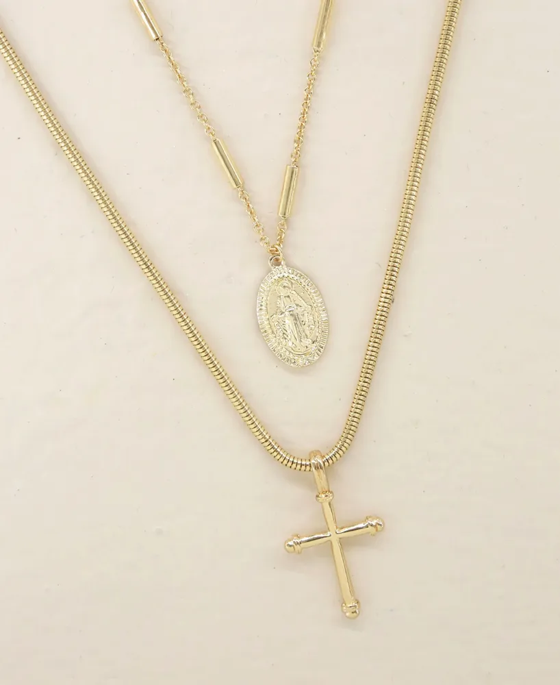 Ettika Like a Prayer Layered Cross and Coin Necklace