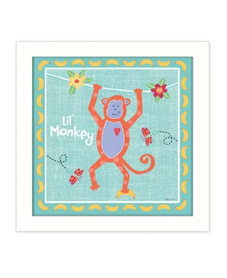 Trendy Decor 4U Beetle and Bob Baby Monkey By Annie LaPoint, Printed Wall Art, Ready to hang, White Frame, 14" x 14"