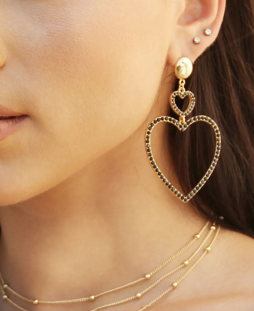 Ettika Double Crystal Heart Earrings
