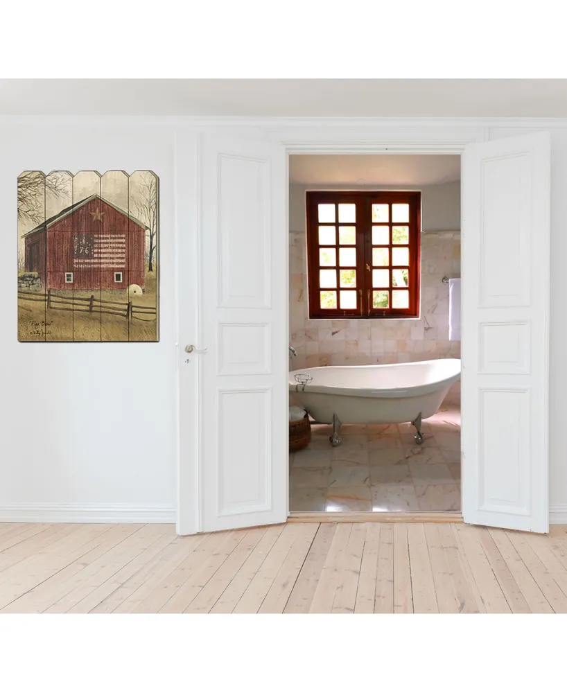Trendy Decor 4U Flag Barn by Billy Jacobs, Printed Wall Art on a Wood Picket Fence, 16" x 20"