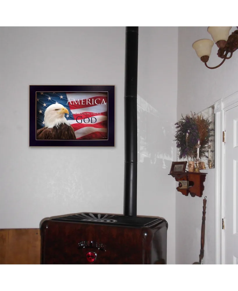 Trendy Decor 4U One Nation Under God - Flag By Lori Deiter, Printed Wall Art, Ready to hang, Black Frame, 20" x 14"