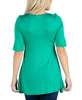 24Seven Comfort Apparel Elbow Sleeve Swing Tunic Top For Women