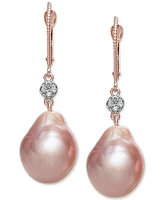 Cultured Pink Baroque Freshwater Pearl (12mm) & Diamond (1/20 ct. t.w.) Drop Earrings in 14k Rose Gold