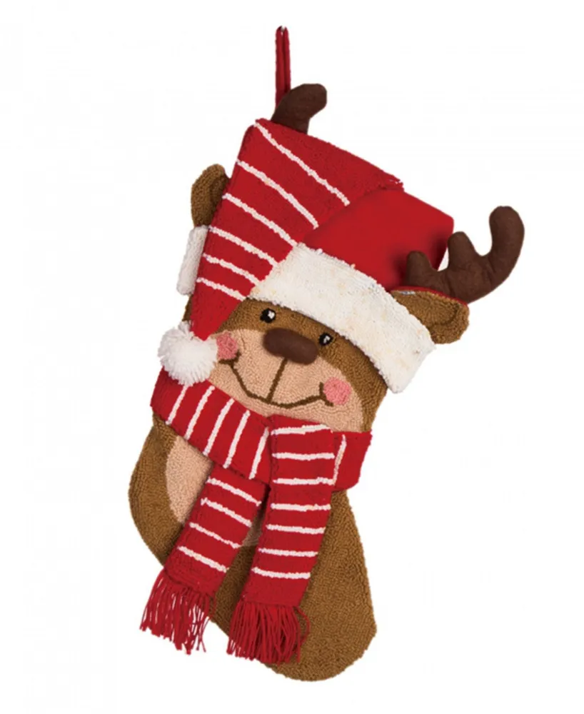 Glitzhome 19" L Hooked 3D Reindeer Stocking