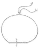 Wrapped Diamond Sideways Cross Bolo Bracelet (1/6 ct. t.w.) in 14k White Gold, Created for Macy's