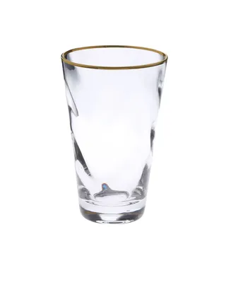 Classic Touch Set of 6 Wavy Glass Water Tumblers with Gold-Tone Rim
