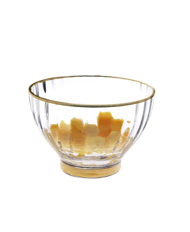 Classic Touch Set of 6 Straight Line Textured Stemless Wine Glasses with  Vivid Gold Tone Base and Rim