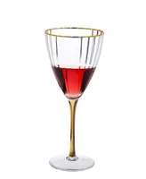 Classic Touch Set of 6 Straight Line Textured Stemless Wine Glasses with  Vivid Gold Tone Base and Rim