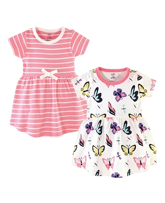Touched by Nature Baby Girls Organic Cotton Short-Sleeve Dresses 2pk, Butterflies and Dragonflies