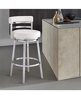 Madrid 26" Counter Height Swivel Gray Artificial leather and Brushed Stainless Steel Bar Stool