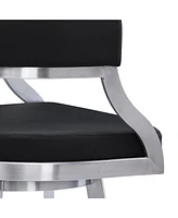 Saturn 30" Bar Height Swivel Gray Artificial leather and Brushed Stainless Steel Stool