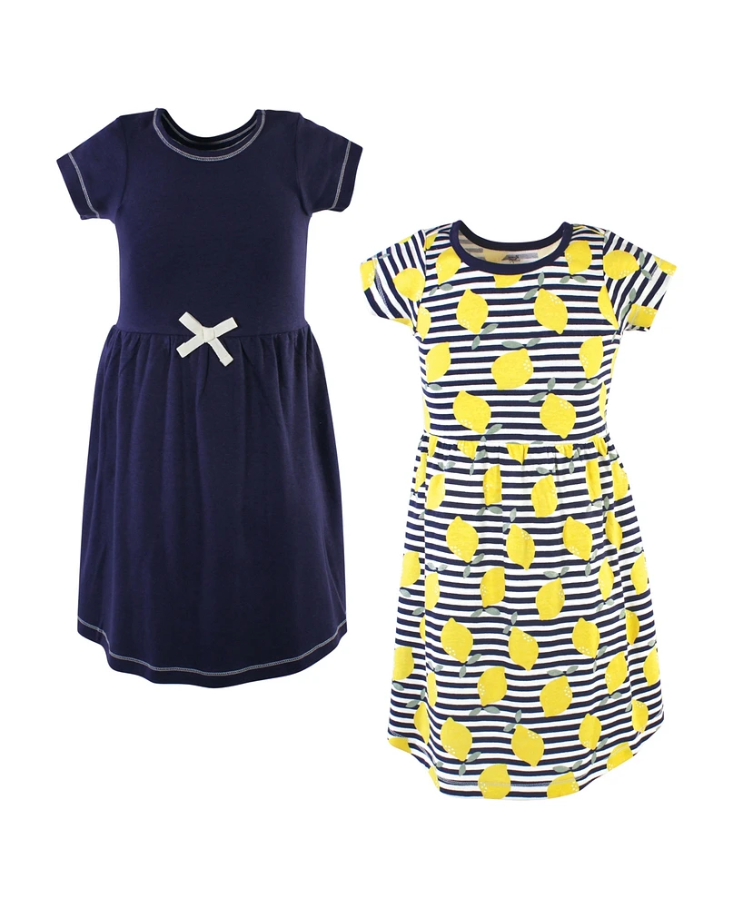 Touched by Nature Big Girls Youth Organic Cotton Short-Sleeve Dresses 2pk, Lemons