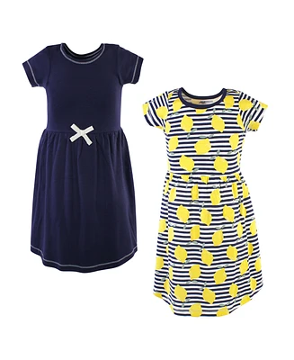 Touched by Nature Big Girls Youth Organic Cotton Short-Sleeve Dresses 2pk, Lemons