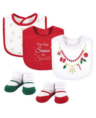 Little Treasure Baby Girl Cotton Bib and Sock Set 5pk, Christmas Necklace, One