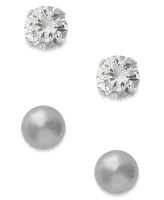 10k White Gold Earrings, Cubic Zirconia (7/8 ct. t.w.) and Ball Stud Earrings