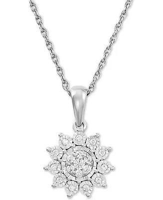 Diamond Flower 18" Pendant Necklace (1/4 ct. t.w.) in Sterling Silver