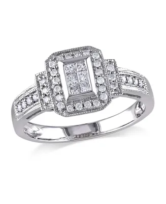 Princess and Round Certified Diamond (1/3 ct. t.w.) Halo Engagement Ring 14k White Gold