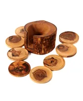 BeldiNest Olive Wood Rustic Coaster Set of 8 with Holder