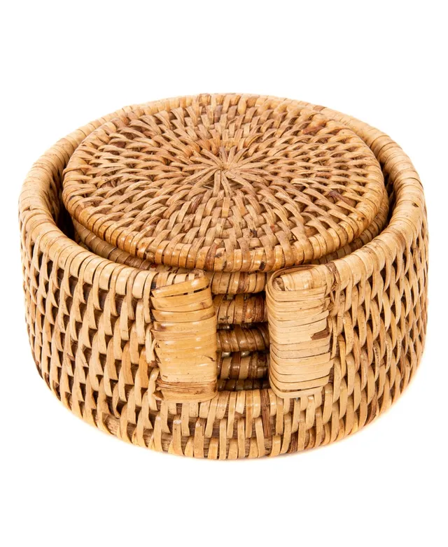 Artifacts Trading Company Rattan Round Waste Basket with Metal Liner - Tudor Black