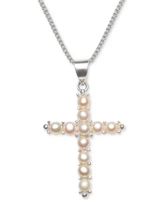 Cultured Freshwater Pearl (3-1/2mm) Cross 18" Pendant Necklace in Sterling Silver