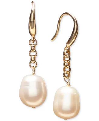 Cultured Freshwater Pearl (9-1/2mm) Link Drop Earrings in 18k Gold-Plated Sterling Silver