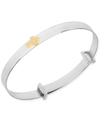 My Very Own Diamond Children's Diamond Accent Central Cross Expander Bangle Bracelet in Sterling Silver and 14K Gold over Sterling Silver