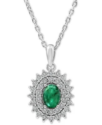 Emerald (3/4 ct. t.w.) & Diamond (1/10 ct. t.w.) 18" Pendant Necklace in Sterling Silver