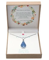 Medium Teardrop Dried Flower Pendant with 18" Chain Sterling Silver. Available Multi, Blue or Yellow