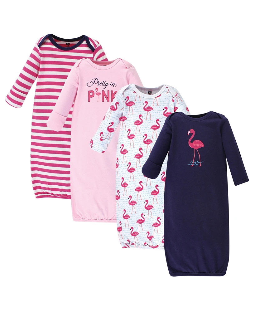 Hudson Baby Baby Girls Cotton Gowns, Bright Flamingo, 0-6 Months