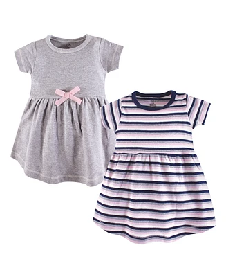 Touched by Nature Toddler Girls Organic Cotton Short-Sleeve Dresses 2pk, Heather Gray Stripe, 3