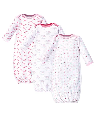 Luvable Friends Baby Girls Baby Cotton Long-Sleeve Gowns 3pk Elephant Hearts, 0-6 Months