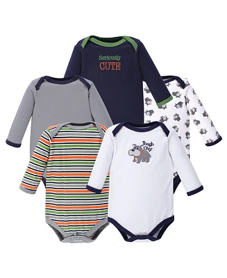 Luvable Friends Baby Boy Cotton Long-Sleeve Bodysuits 5pk, Dog, 18-24 Months