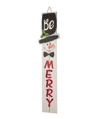 Glitzhome Wooden Snowman Porch Sign - Merry