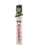 Glitzhome Wooden Snowman Porch Sign - Merry