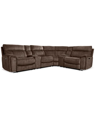 Closeout! Hutchenson 6-Pc. Fabric Sectional with 3 Power Recliners, Power Headrests and 2 Consoles with Usb
