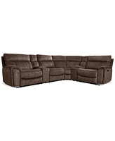 Closeout! Hutchenson 6-Pc. Fabric Sectional with 3 Power Recliners, Power Headrests and 2 Consoles with Usb