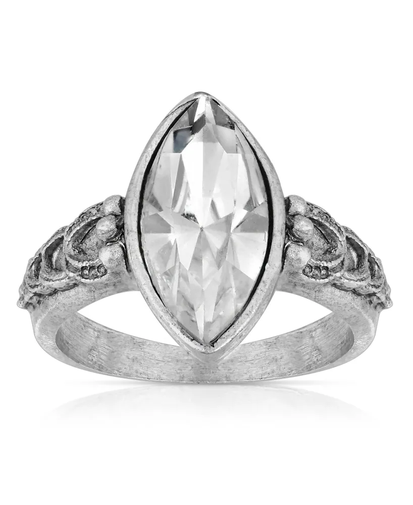 Pewter Diamond Shaped Crystal Ring