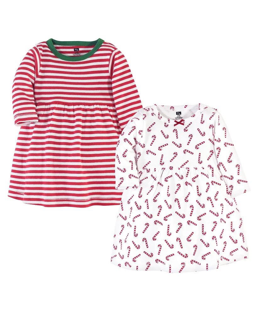 Hudson Baby Baby Girls Hudson Long-Sleeve Cotton Dresses 2pk, Candy Cane