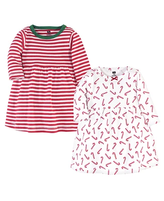 Hudson Baby Baby Girls Hudson Long-Sleeve Cotton Dresses 2pk, Candy Cane