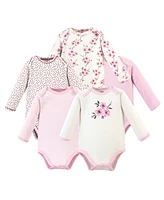 Touched by Nature Baby Girls Organic Cotton Long-Sleeve Bodysuits 5pk, Cherry Blossom, 12-18 Months