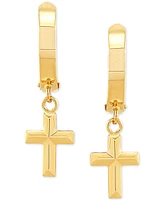 Cross Dangle Hoop Earrings in 10k Gold