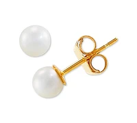 3-Pc. Set Cutured Freshwater Pearl (3-3/4mm), Cubic Zirconia & Polished Round Stud Earrings in 10k Gold