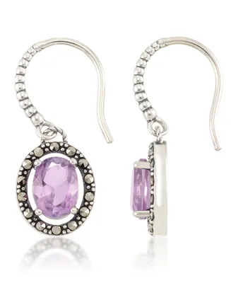 Marcasite and Amethyst (2-3/4 ct. t.w.) Oval Drop Wire Earrings in Sterling Silver