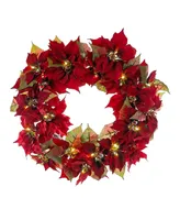 Kurt Adler 24-Inch Battery-Operated Red Poinsettia Led Wreath