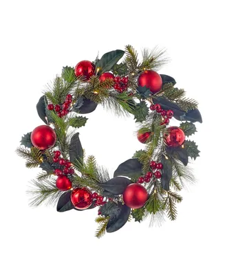 Kurt Adler 22-Inch Battery-Operated Red Berries and Balls Led Wreath