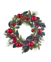 Kurt Adler 22-Inch Battery-Operated Red Berries and Balls Led Wreath