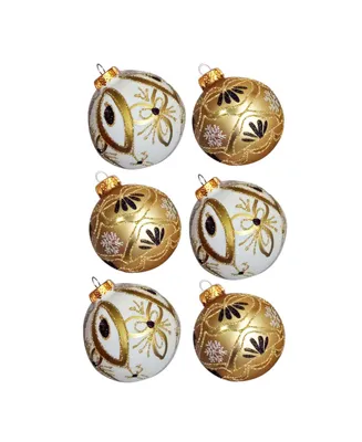 Kurt Adler 80MM Gold and White Glass Ball Ornaments, 6-Piece Box Set