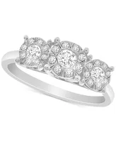 Diamond Triple Halo Promise Ring (1/3 ct. t.w.) in Sterling Silver