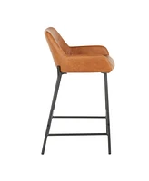 Daniella Industrial Counter Stool Black Metal and Espresso Faux Leather by Lumisource - Set Of 2